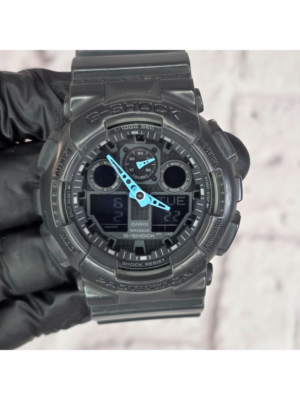 Casio G-Shock GA100C 5081 Watch Black Digital & Blue Hands Shock Water Resistant